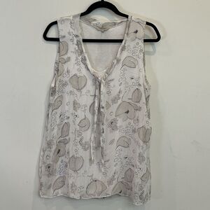 Via Signoria Women's Blouse Sleeveless Tie Floral Lined Beige L